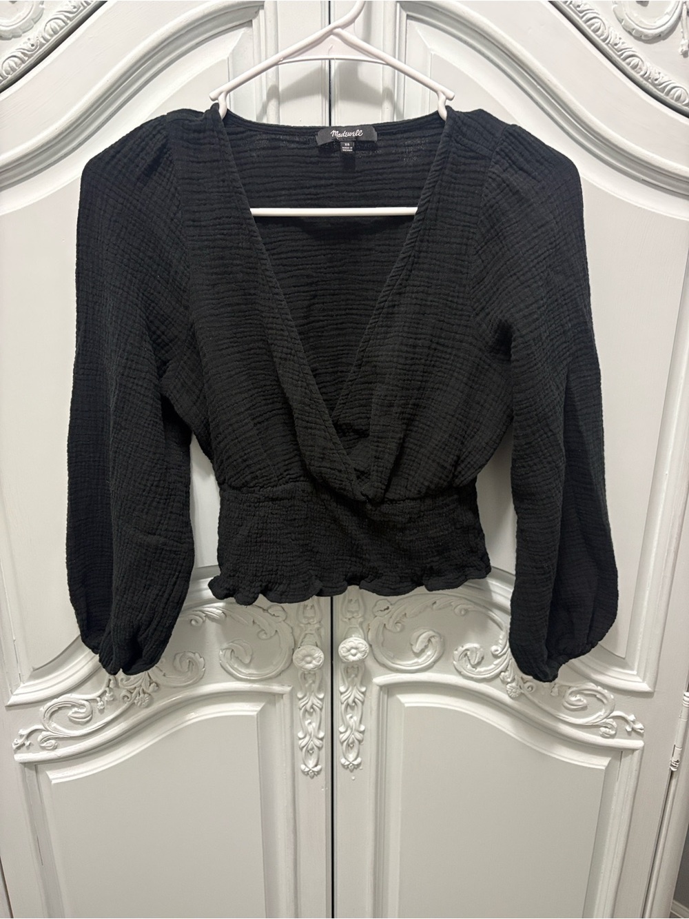 Madewell Black Textured Wrap Peplum Blouse- XS